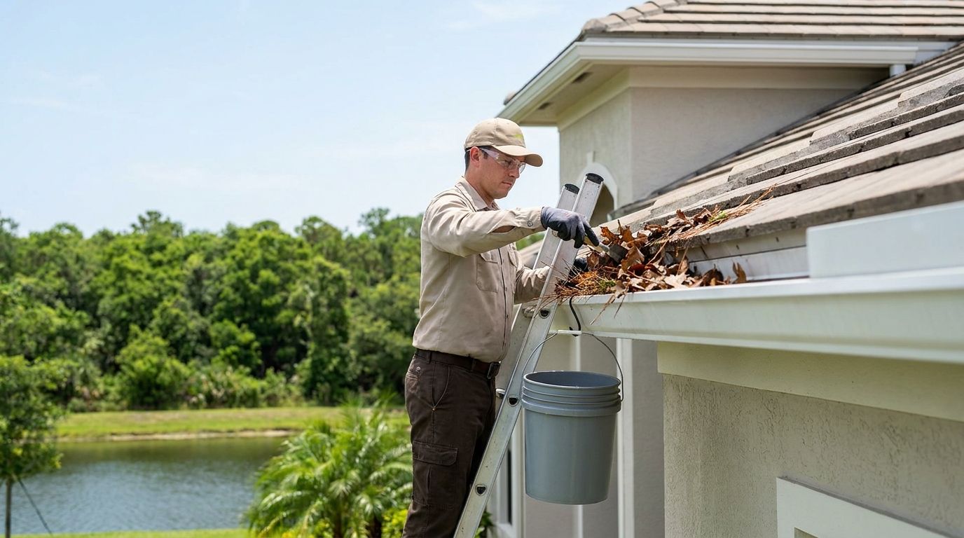 Technician clearing heavy oak and pine debris from a larger home near the Chapel Trail preserve in Pembroke Pines